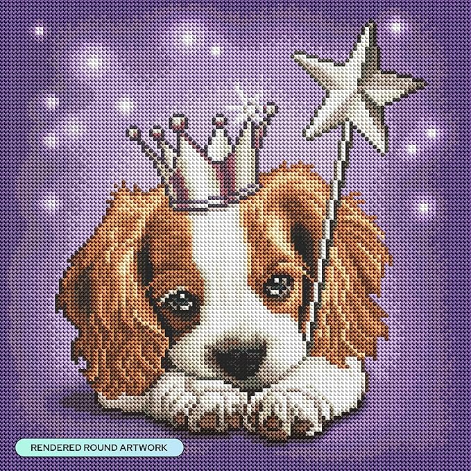 DIAMOND ART CLUB Night Fairy King Charles Puppy Diamond Painting Kit, Fun DIY Crafts for Adults, Round Diamond Art Canvas, 13" x 13"