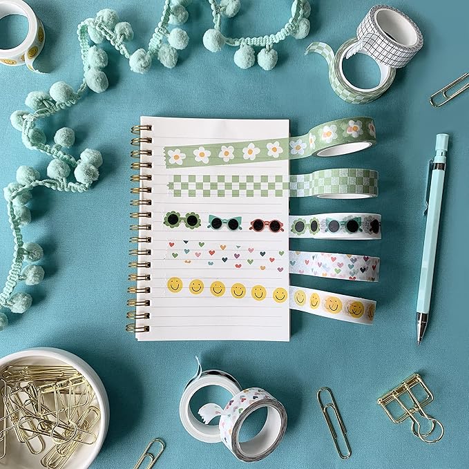 ZYNSHE Washi Tape Set of 16 Rolls of 15 mm Wide Cute Decorative Washi Tape for Journaling, Scrapbook, Washy Crafts, Bullet Journals, Planners, DIY Décor, Gift Wrapping, Craft Supplies (Splash)