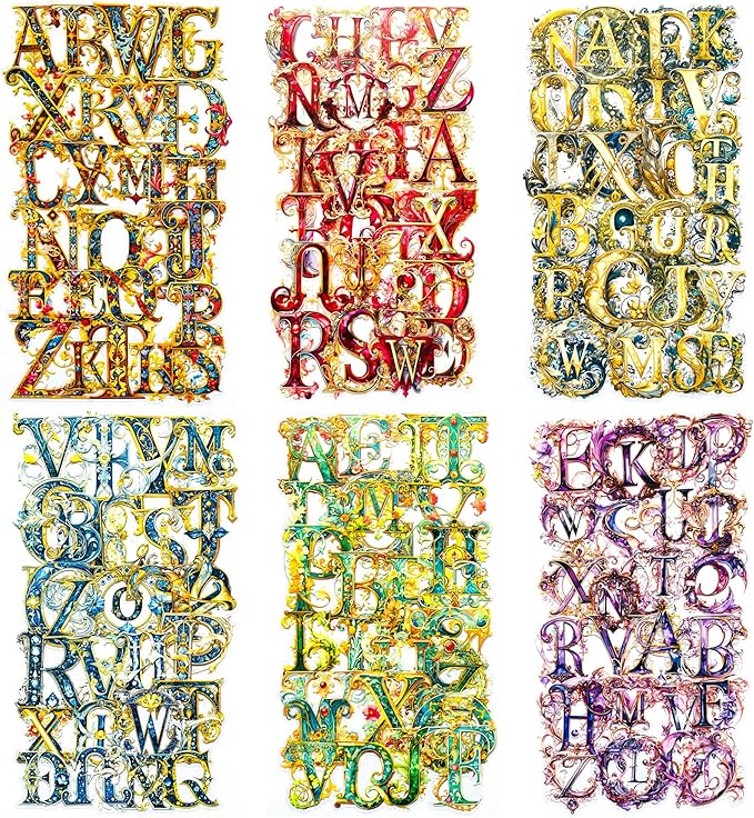 156 Pieces Baroque Art Letter Alphabet Sticker Set – Decorative Vintage Clear Font Aesthetic ABC Stickers for Scrapbooking, Journals, Resin Art Supplies