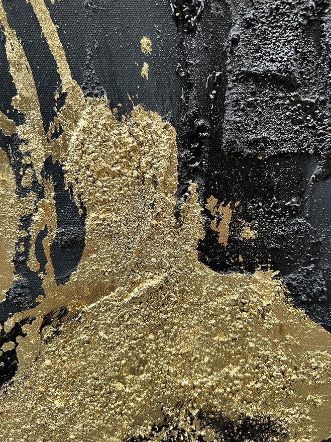 Art Hand-Painted Black and Gold Abstract Texture Oil Painting Modern Canvas Wall Art Deco 45x30 inches