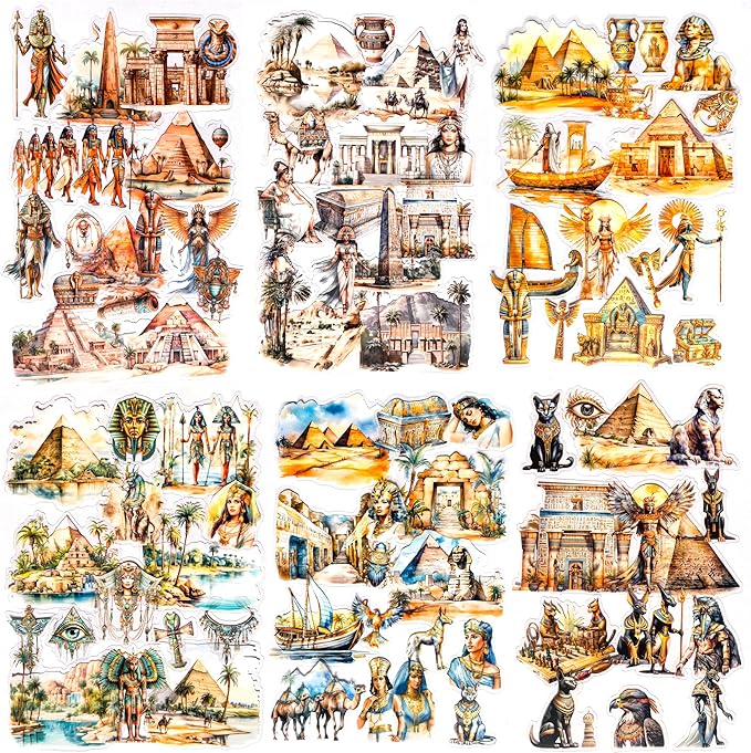 90PCS Ancient Egypt History Stickers – Waterproof Transparent Vintage Egyptian Mythology Scrapbook Stickers for Journaling,Planner,DIY Resin Crafts,Laptop,Phone Case,Decorative Aesthetic Art Decals