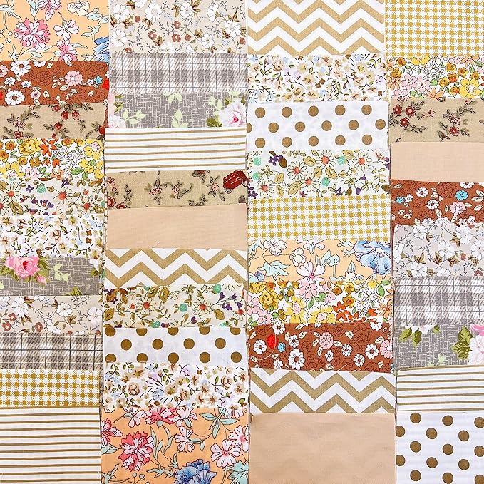 42Pcs 9.8" x 9.8"(25 * 25CM) Cotton Fabric DIY Making Supplies Quilting Patchwork Fabric Fat Quarter Bundles DIY for Quilting Cotton Patchwork Cushions (Brown, 9.8" x 9.8")