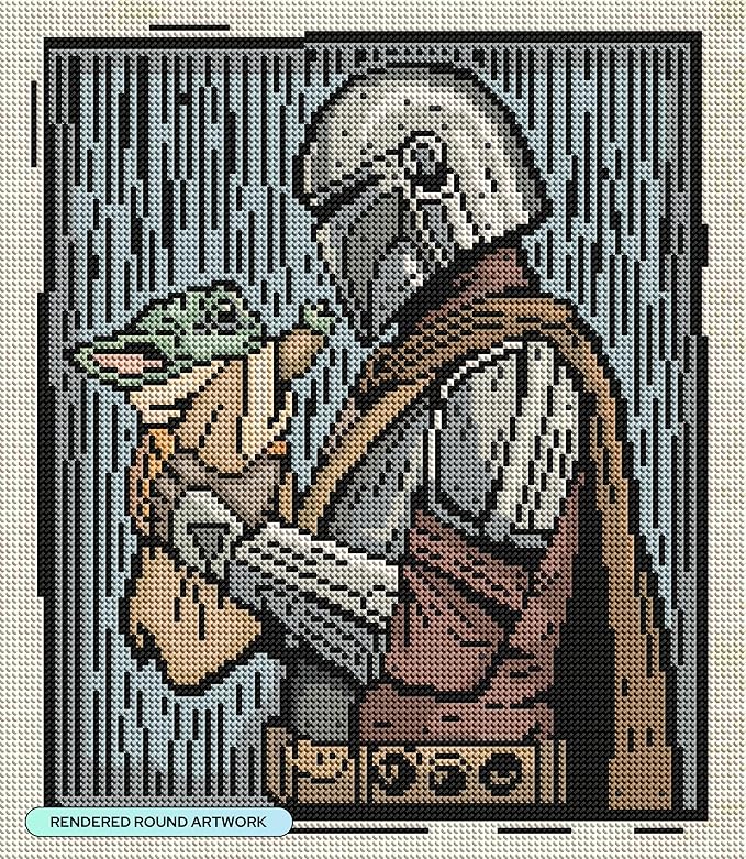 DIAMOND ART CLUB The Mandalorian and The Child Diamond Painting Kit, Fun DIY Crafts for Adults, Round Diamond Art Canvas, 13" x 15"