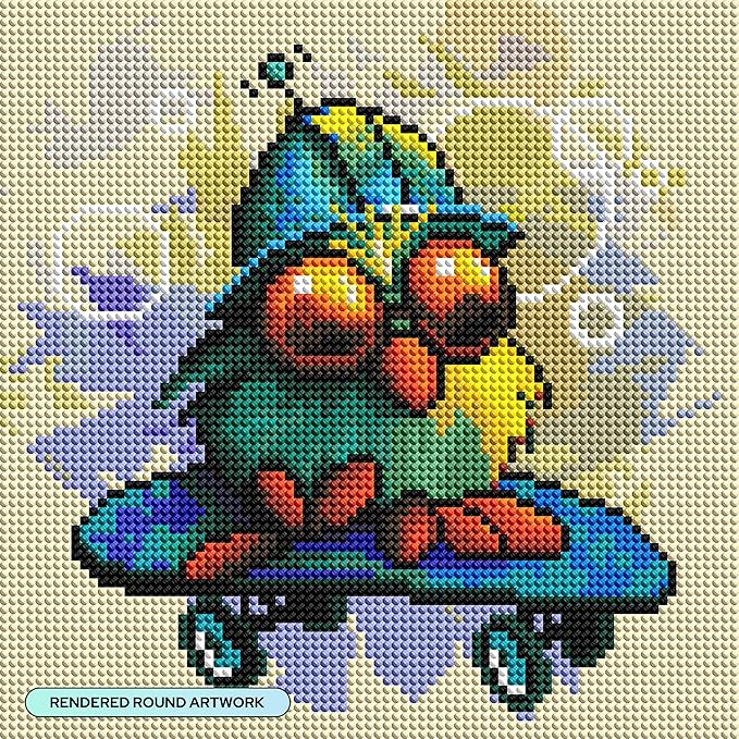 DIAMOND ART CLUB Skate Bird Diamond Painting Kit, Fun DIY Crafts for Adults, Round Diamond Art Canvas, 9" x 9"