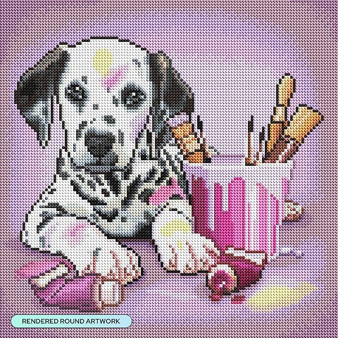 DIAMOND ART CLUB Paint Me Beautiful - Dalmation Diamond Painting Kit, Fun DIY Crafts for Adults, Round Diamond Art Canvas, 13" x 13"