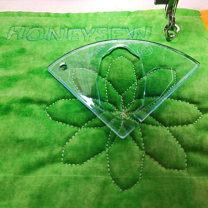 HONEYSEW Free Motion Quilting Template Sewing Ruler Templates for Most of Domestic Sewing Machine (#2 Fan Crystal)