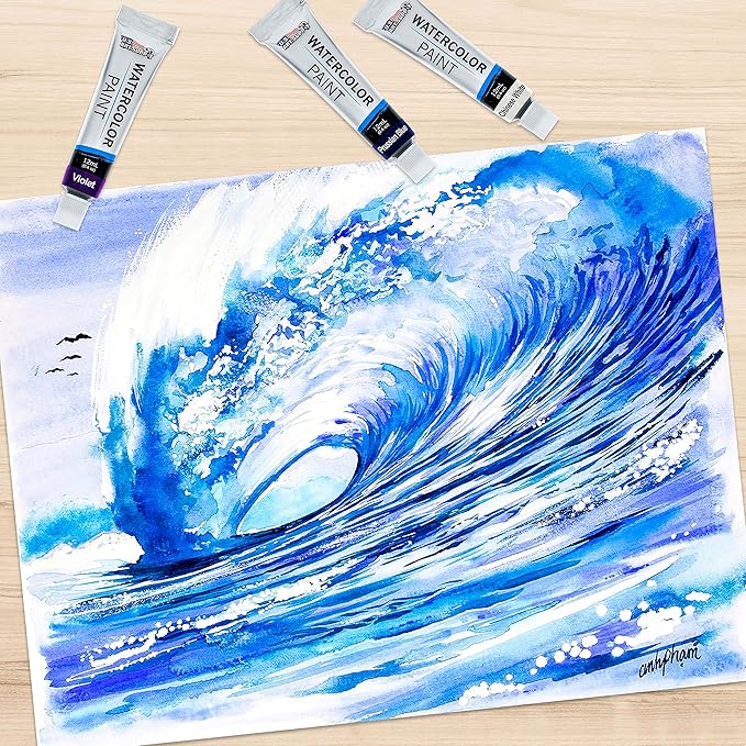 U.S. Art Supply 12-Color Water Colors Paint Set, 12ml Professional Watercolor Tubes, Vibrant Pigments - Water Colors Paint Adult Set for Artists